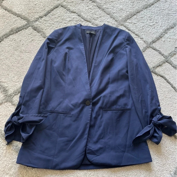 Halogen blue blazer long line tie wrists button front small - Picture 3 of 9